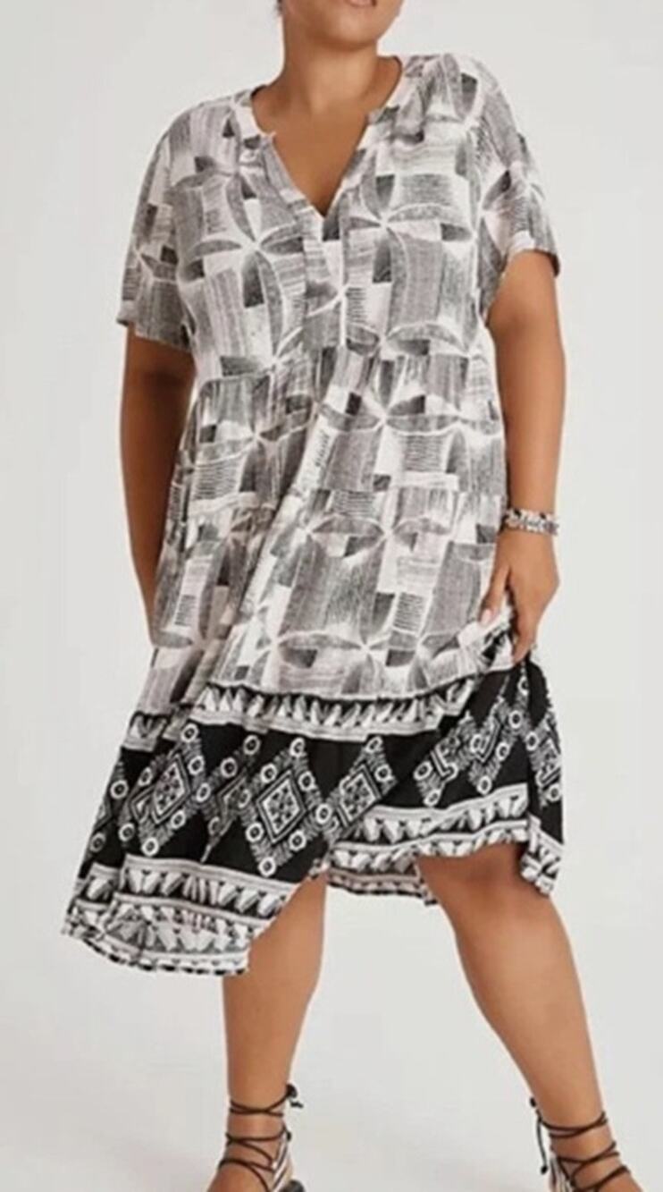 Anthropologie Maeve Sz XL Harper Tiered Dress Short Sleeve Geometric Print